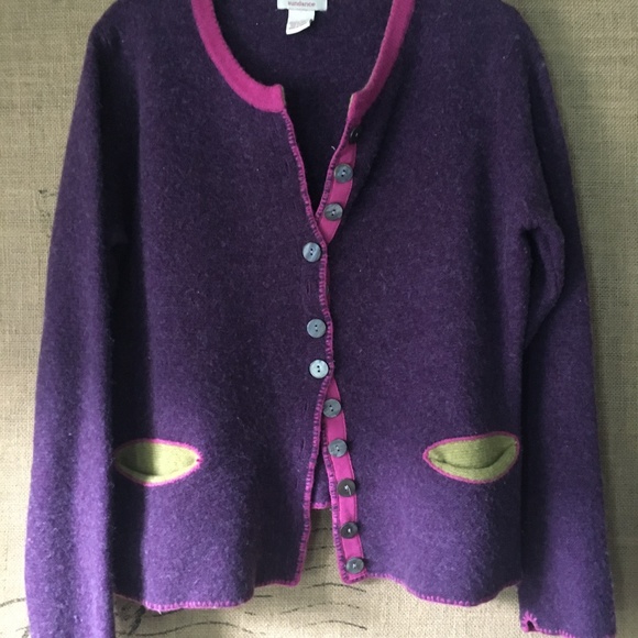 Sundance button down sweater in purple with pink and lime - Picture 1 of 5